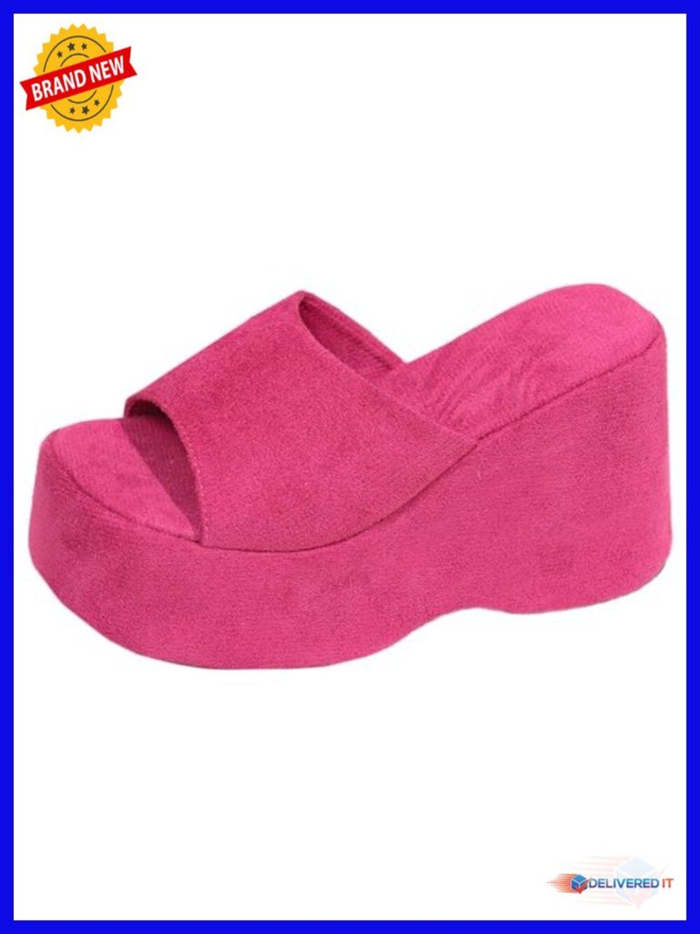 Women's Suede Platform Wedge Heel Slide Sandals Y2K Round Open Toe One Strap